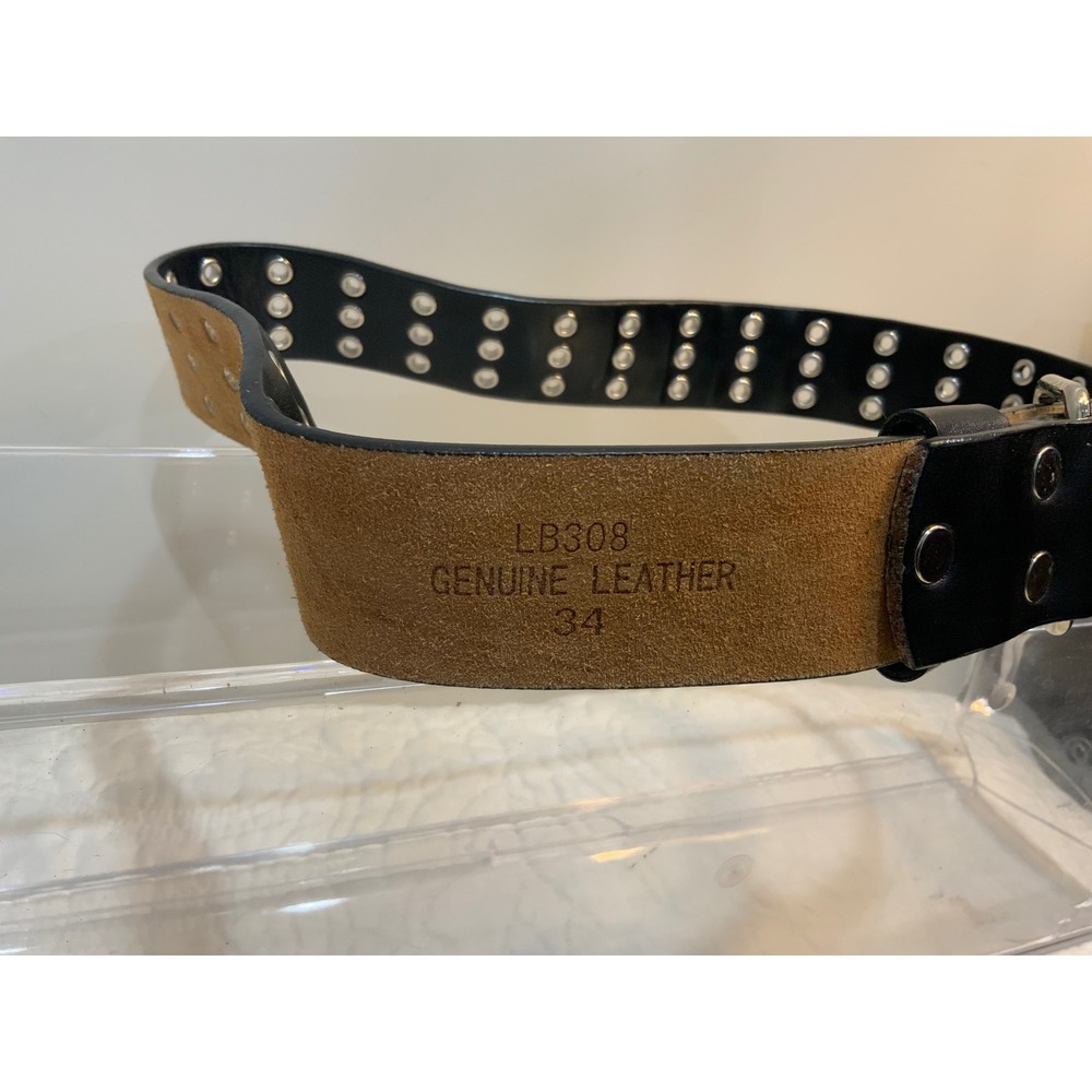Stylish Black Genuine Leather Belt with Silver Buckle Grommet Unique - Picture 10 of 12